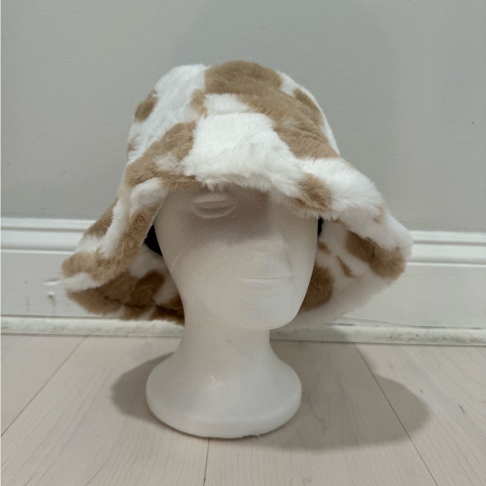 Cow print fuzzy bucket hat